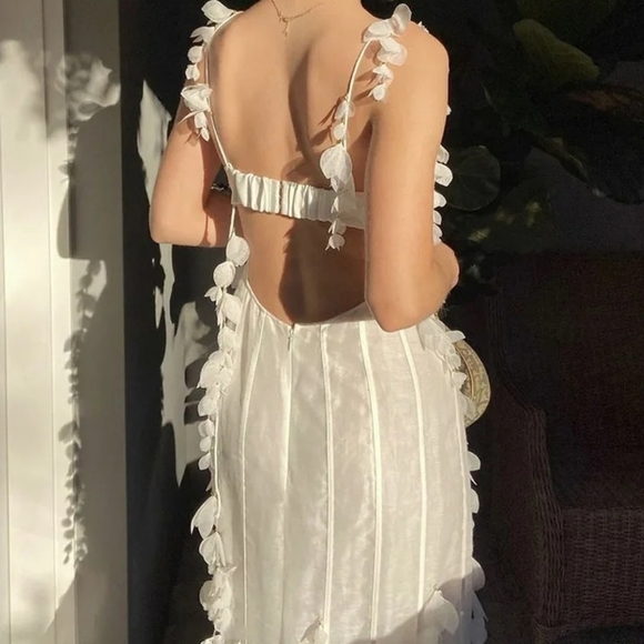 Botanics & Petals Luxury Maxi Dress In Summer White+Gold Droplets+Drop Petals - Picture 2 of 10
